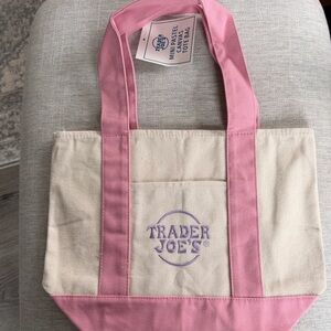 NWT Authentic Trader Joe’s mini tote— Pink and Cream Canvas Tote Bag